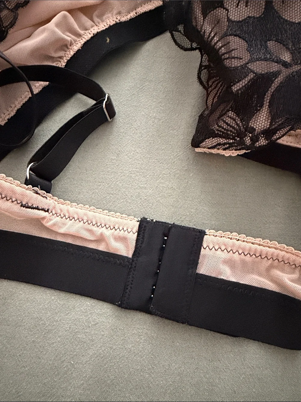 aerie Black Lace Floral Bralette with Nude Lining